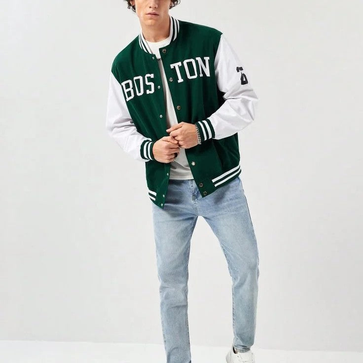 Green Boston Print Baseball jacket - Premium Baseball Jacket from The Divine Shop - Just Rs.1999! Shop now at The Divine Shop