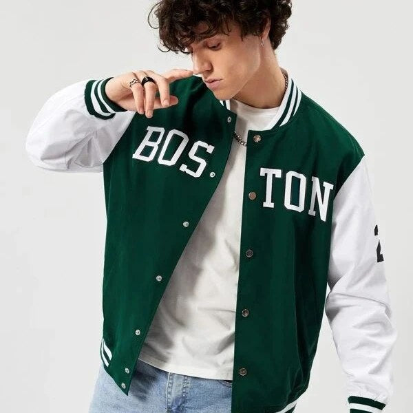 Green Boston Print Baseball jacket - Premium Baseball Jacket from The Divine Shop - Just Rs.1999! Shop now at The Divine Shop