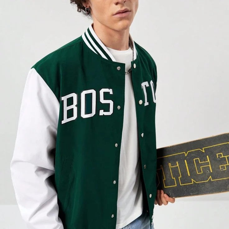 Green Boston Print Baseball jacket - Premium Baseball Jacket from The Divine Shop - Just Rs.1999! Shop now at The Divine Shop