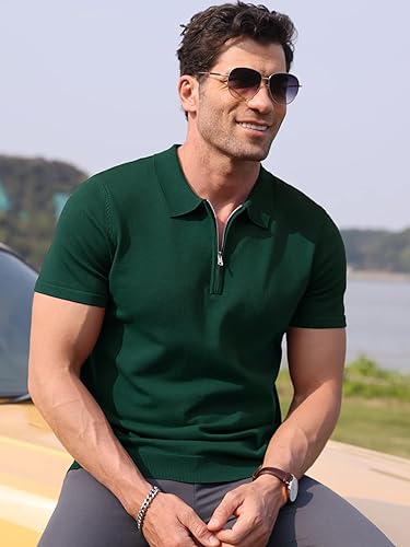 Bottle Green Zipper Polo T-Shirts