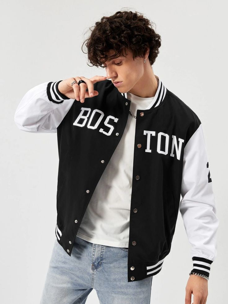 Black Boston Print Baseball jacket - Premium Baseball Jacket from The Divine Shop - Just Rs.1999! Shop now at The Divine Shop