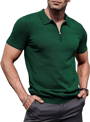 Bottle Green Zipper Polo T-Shirts