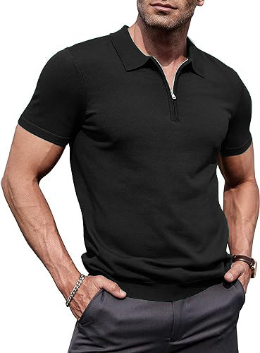 Black Zipper Polo T-Shirts