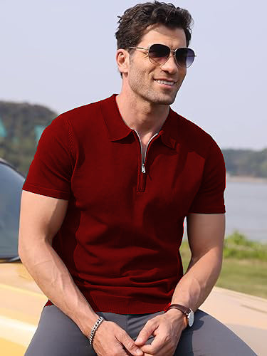 Maroon Zipper Polo T-Shirts